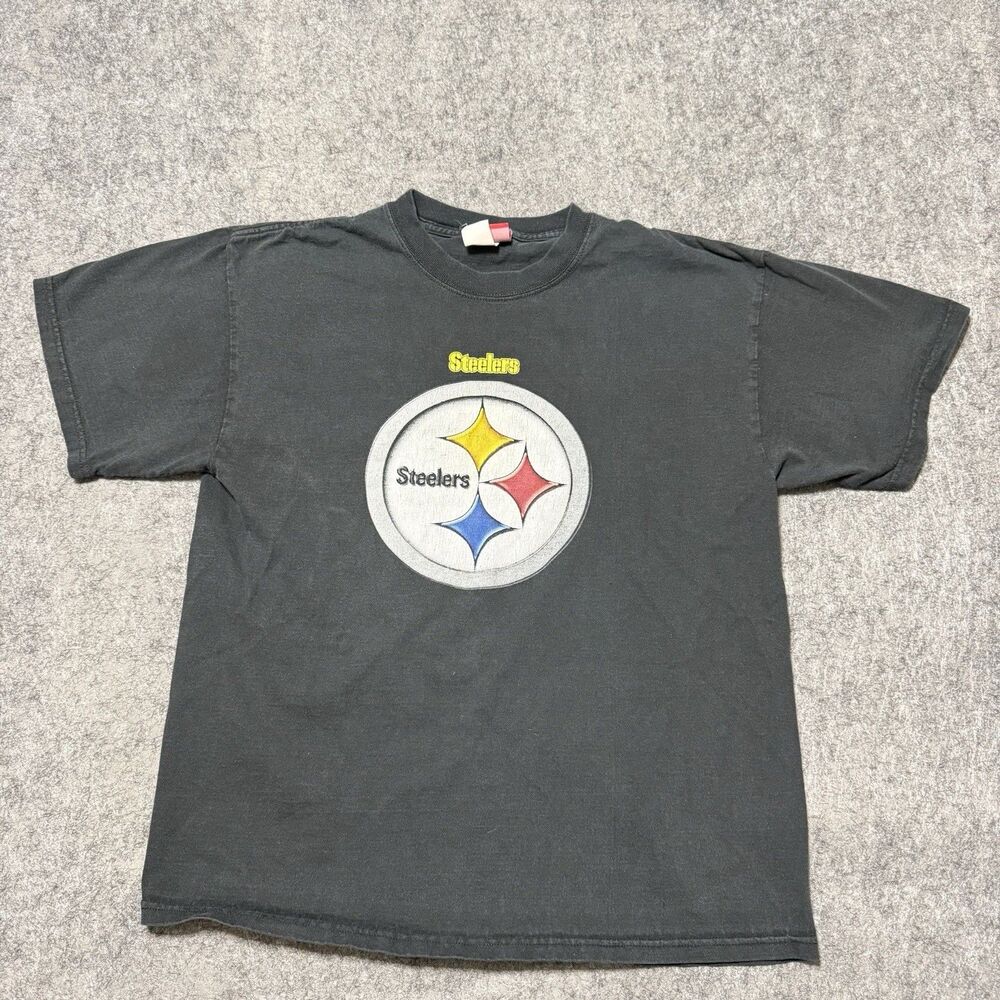 Vintage Pittsburgh Steelers T Shirt XL Black Faded Center Logo NFL VF Imagewear